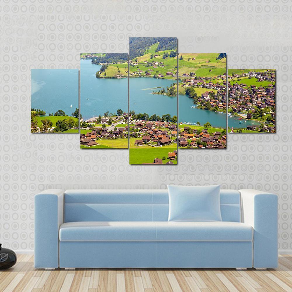 Lungern Village Switzerland Canvas Wall Art-5 Star-Gallery Wrap-62" x 32"-Tiaracle