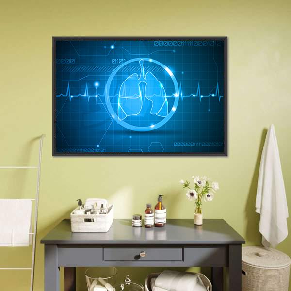 Lungs And Heart Beat Monitoring Line Canvas Wall Art-1 Piece-Floating Frame-24" x 16"-Tiaracle