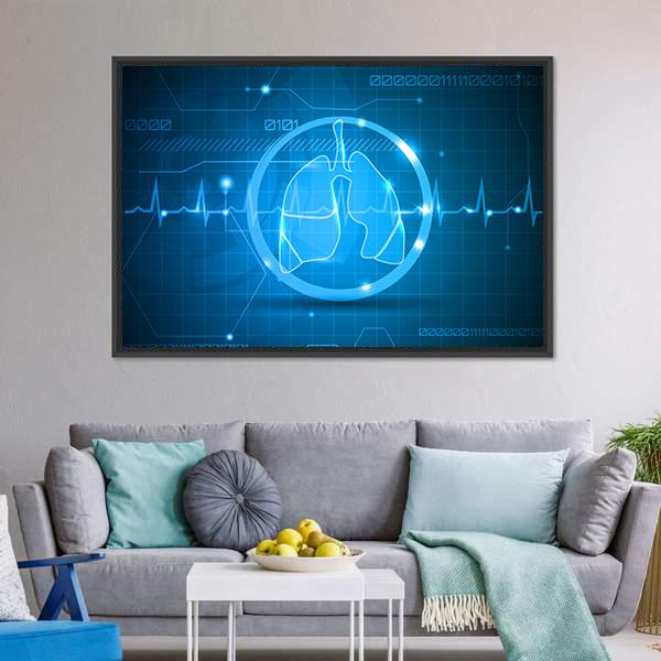 Lungs And Heart Beat Monitoring Line Canvas Wall Art-3 Horizontal-Gallery Wrap-25" x 16"-Tiaracle