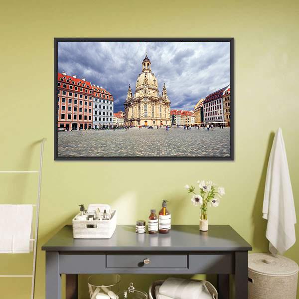 Lutheran Church In Dresden Canvas Wall Art-1 Piece-Floating Frame-36" x 24"-Tiaracle
