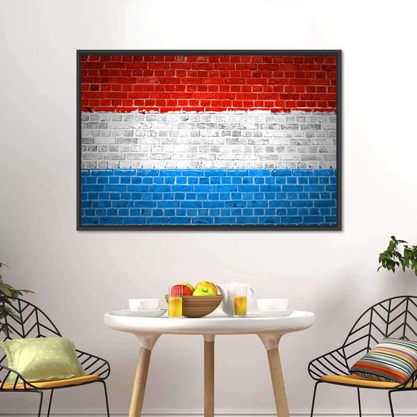 Luxembourg Flag On Brick Wall Canvas Wall Art-3 Horizontal-Gallery Wrap-25" x 16"-Tiaracle
