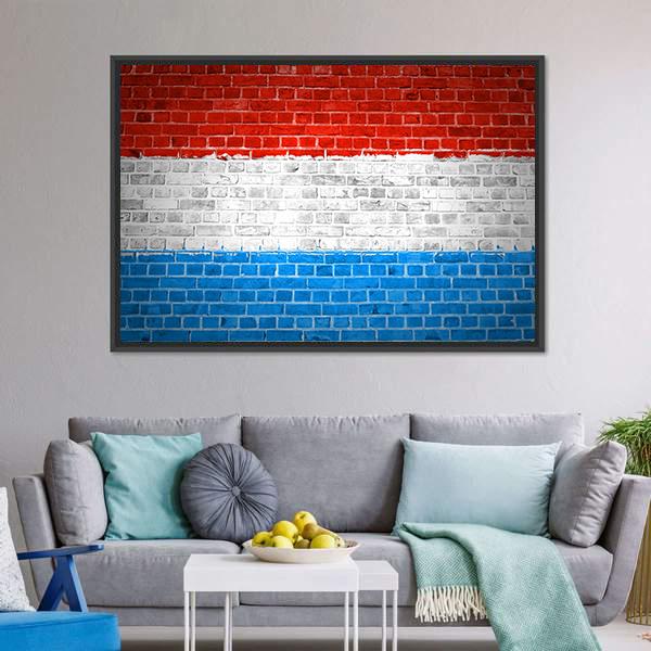 Luxembourg Flag On Brick Wall Canvas Wall Art-3 Horizontal-Gallery Wrap-25" x 16"-Tiaracle