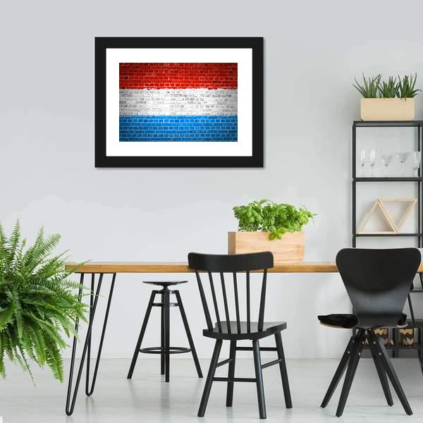 Luxembourg Flag On Brick Wall Canvas Wall Art-5 Horizontal-Gallery Wrap-22" x 12"-Tiaracle