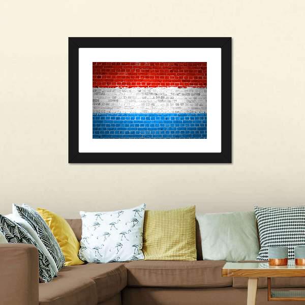 Luxembourg Flag On Brick Wall Canvas Wall Art-3 Horizontal-Gallery Wrap-25" x 16"-Tiaracle