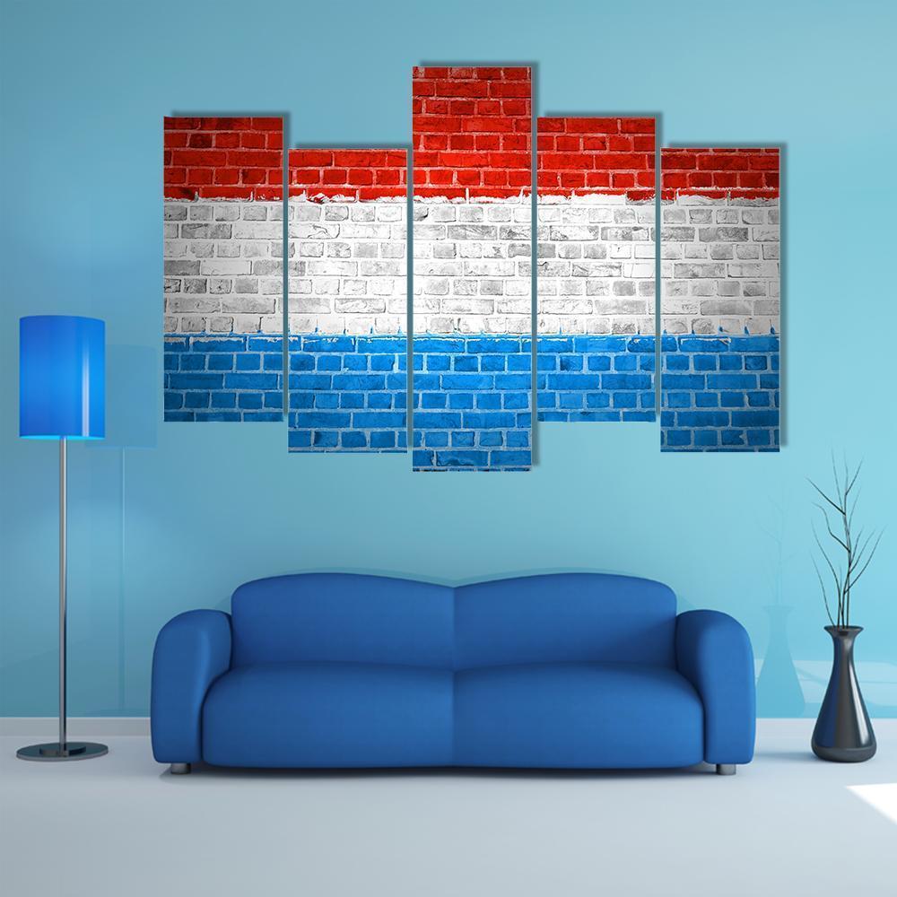 Luxembourg Flag On Brick Wall Canvas Wall Art-5 Pop-Gallery Wrap-47" x 32"-Tiaracle