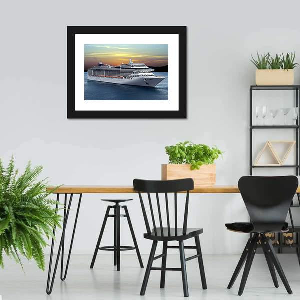 Luxury Cruise Ship Sailing At Sunset Canvas Wall Art-3 Horizontal-Gallery Wrap-25" x 16"-Tiaracle