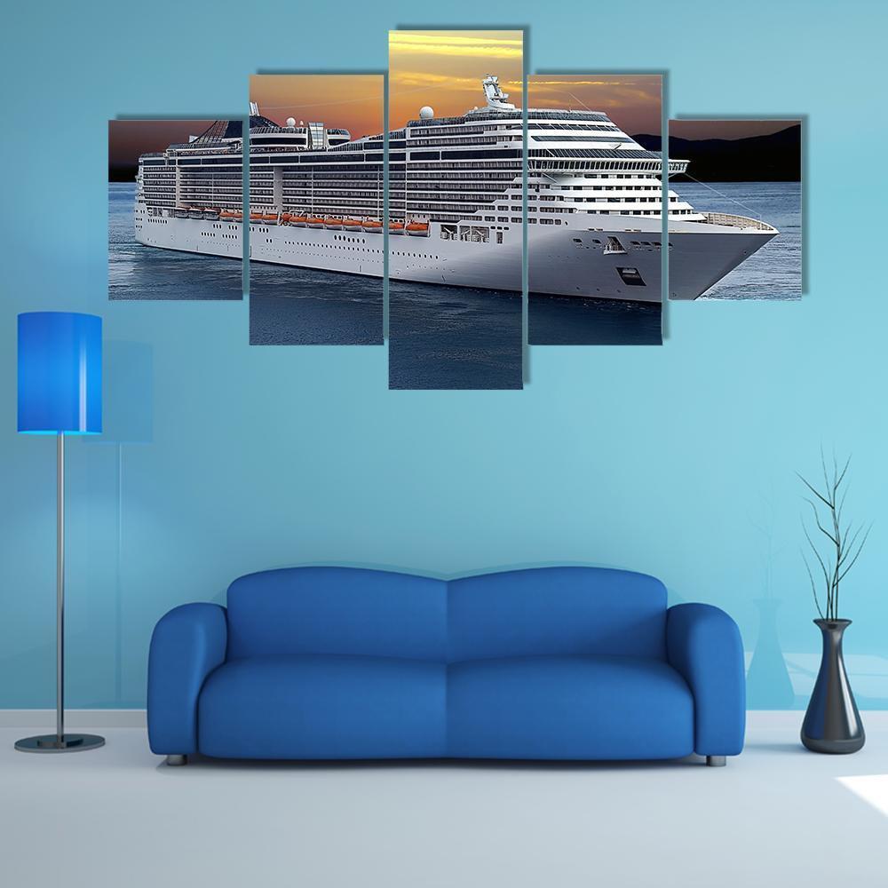 Luxury Cruise Ship Sailing At Sunset Canvas Wall Art-5 Star-Gallery Wrap-62" x 32"-Tiaracle