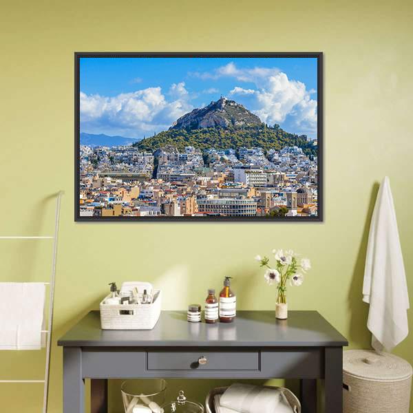 Lycabettus Mountain Canvas Wall Art-1 Piece-Floating Frame-24" x 16"-Tiaracle