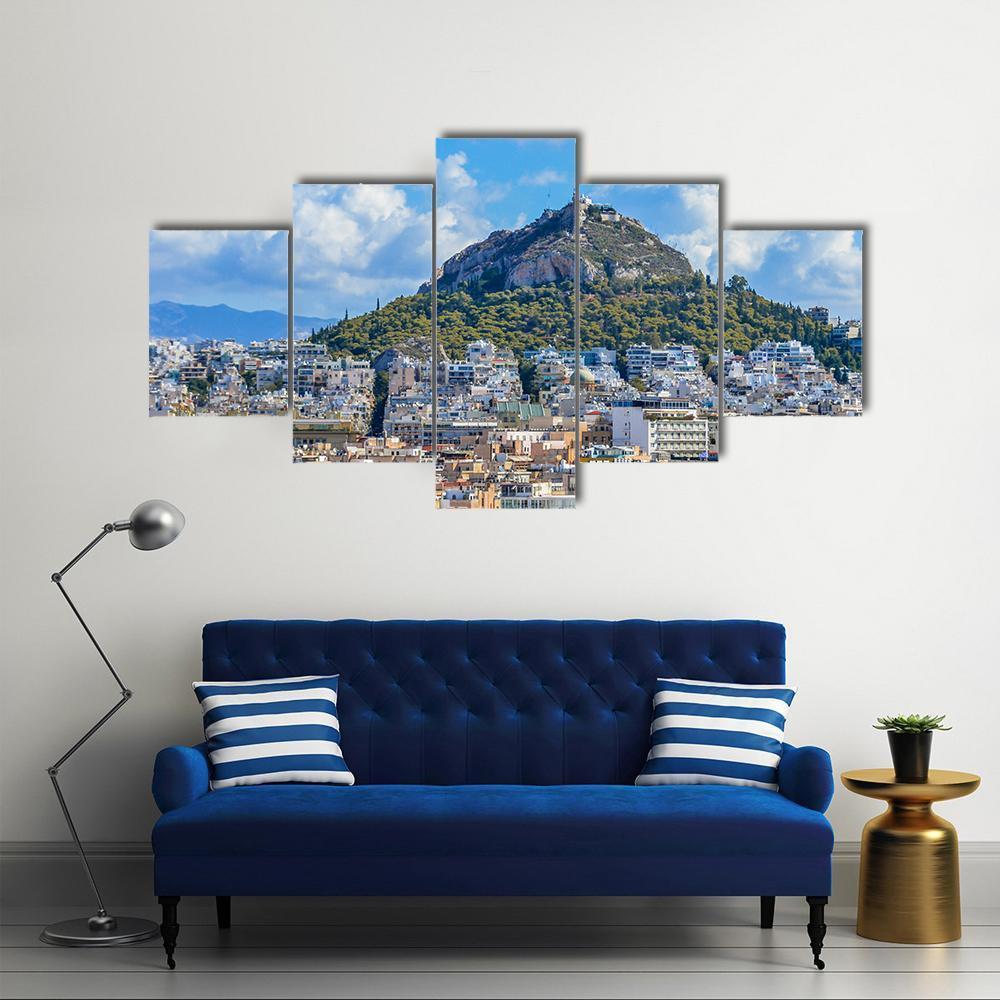 Lycabettus Mountain Canvas Wall Art-5 Star-Gallery Wrap-62" x 32"-Tiaracle