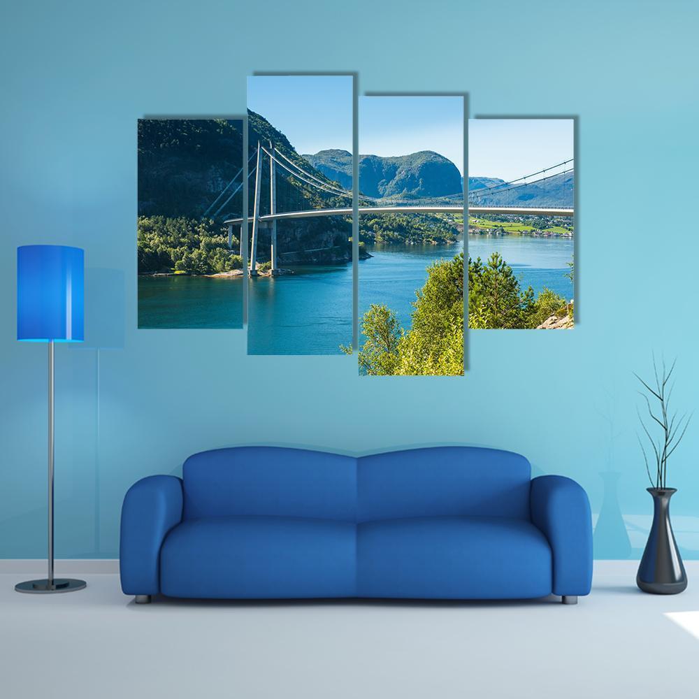 Lysefjord Bridge Norway Canvas Wall Art-4 Pop-Gallery Wrap-50" x 32"-Tiaracle