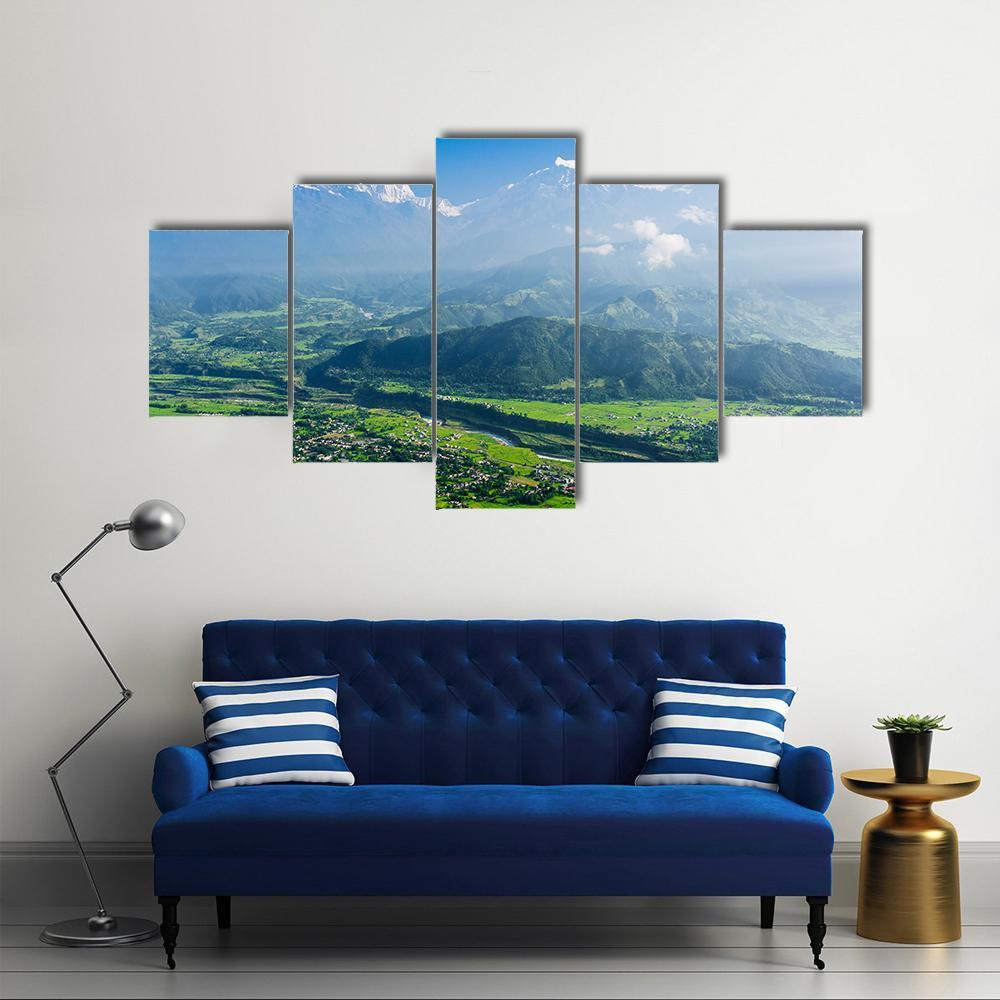 Machapuchare & Pokhara Nepal Canvas Wall Art-5 Star-Gallery Wrap-62" x 32"-Tiaracle