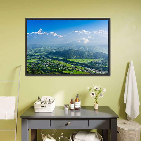 Machapuchare & Pokhara Nepal Canvas Wall Art-1 Piece-Floating Frame-24" x 16"-Tiaracle