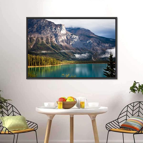 Magic Emerald Lake Canada Canvas Wall Art-1 Piece-Floating Frame-36" x 24"-Tiaracle
