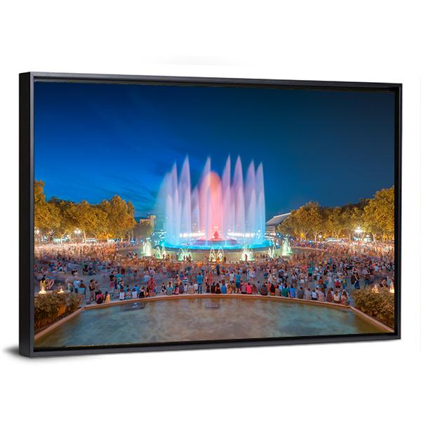 Magic Fountain in Barcelona Canvas Wall Art-5 Horizontal-Gallery Wrap-22" x 12"-Tiaracle