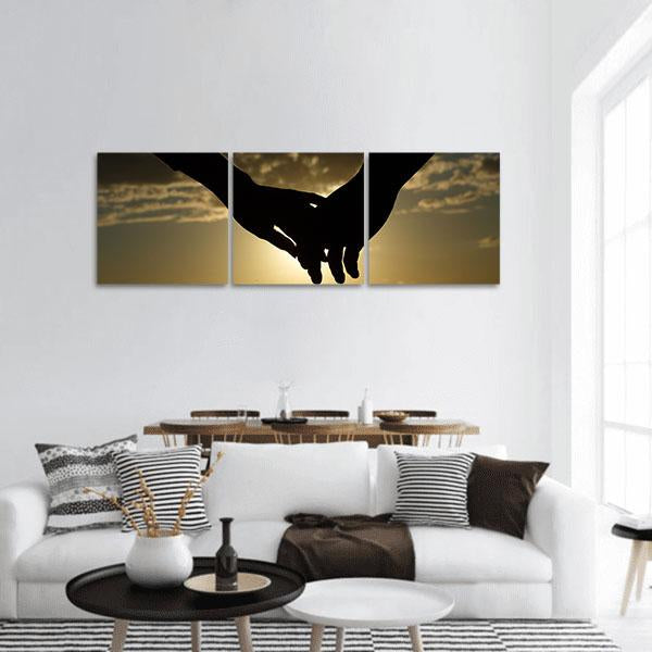 Couple Hands Silhouette Panoramic Canvas Wall Art-3 Piece-25" x 08"-Tiaracle