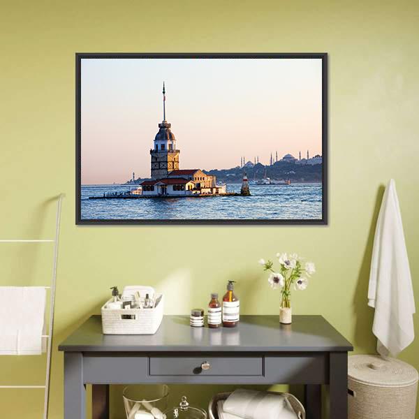 Maiden Tower Istanbul Canvas Wall Art-1 Piece-Floating Frame-24" x 16"-Tiaracle