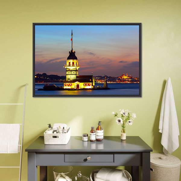Maiden's Tower In Istanbul Canvas Wall Art-1 Piece-Floating Frame-24" x 16"-Tiaracle