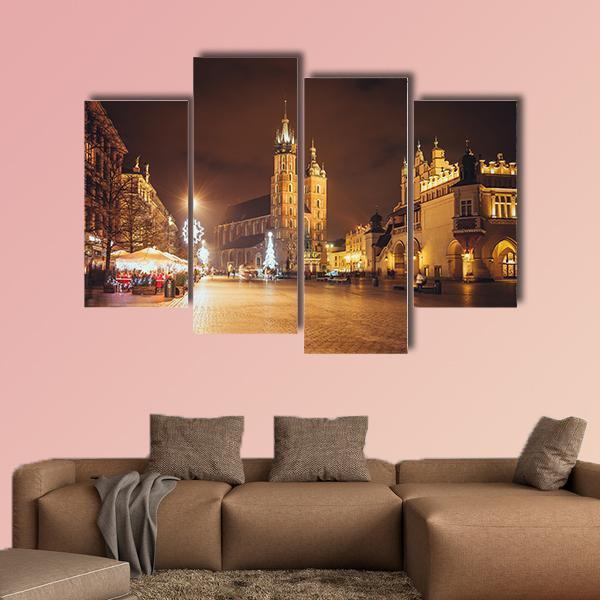 Main Market Square And St Mary's Basilica Canvas Wall Art-4 Pop-Gallery Wrap-50" x 32"-Tiaracle