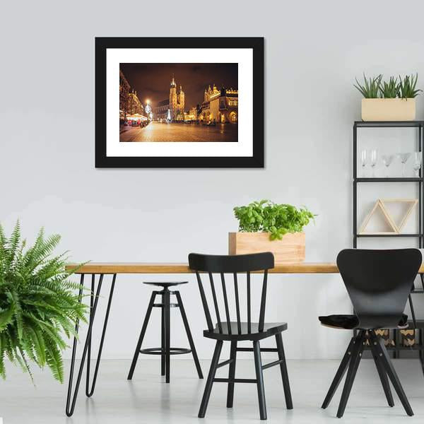 Main Market Square And St Mary's Basilica Canvas Wall Art-3 Horizontal-Gallery Wrap-25" x 16"-Tiaracle