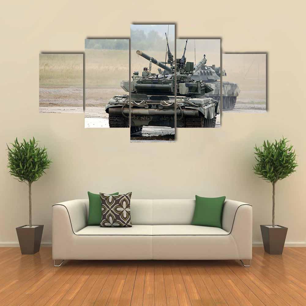 Russian Tank T-90 Canvas Wall Art-5 Star-Gallery Wrap-42" x 21"-Tiaracle