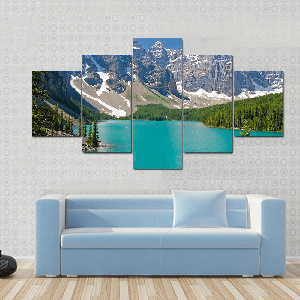 Majestic Moraine Lake Canvas Wall Art-5 Star-Gallery Wrap-62" x 32"-Tiaracle