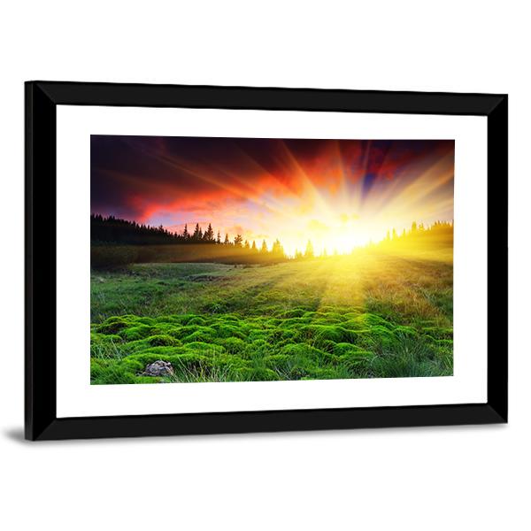 Majestic Sunset In Mountain Canvas Wall Art-3 Horizontal-Gallery Wrap-25" x 16"-Tiaracle