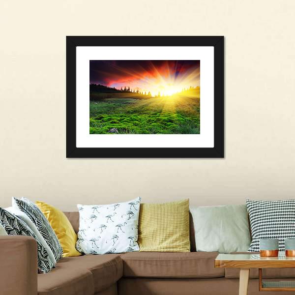 Majestic Sunset In Mountain Canvas Wall Art-3 Horizontal-Gallery Wrap-25" x 16"-Tiaracle