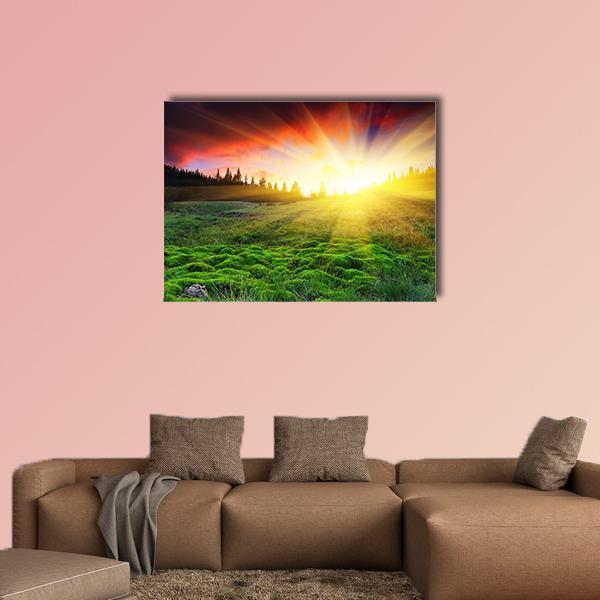 Majestic Sunset In Mountain Canvas Wall Art-1 Piece-Gallery Wrap-48" x 32"-Tiaracle