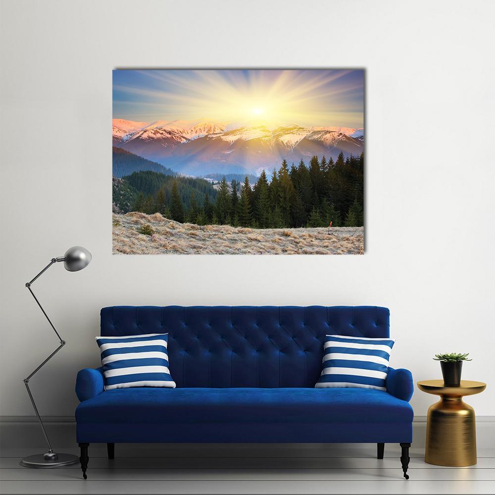 Sunset In Mountain Landscape Canvas Wall Art-1 Piece-Gallery Wrap-48" x 32"-Tiaracle
