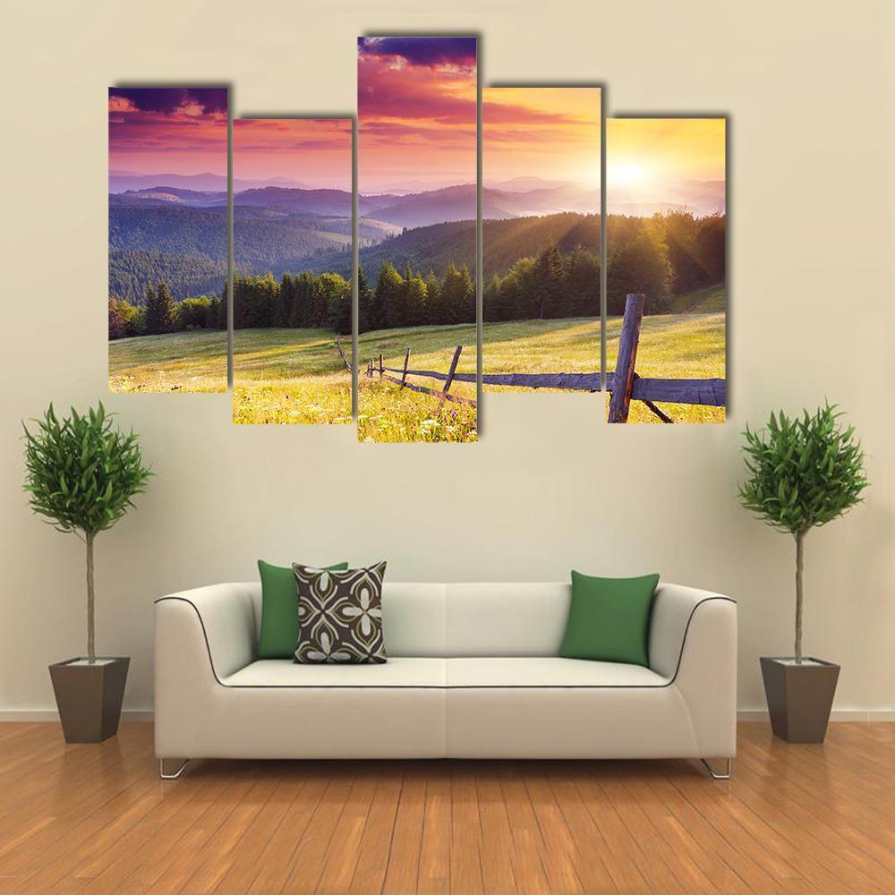 Sunset In Mount Carpathian Canvas Wall Art-5 Pop-Gallery Wrap-47" x 32"-Tiaracle