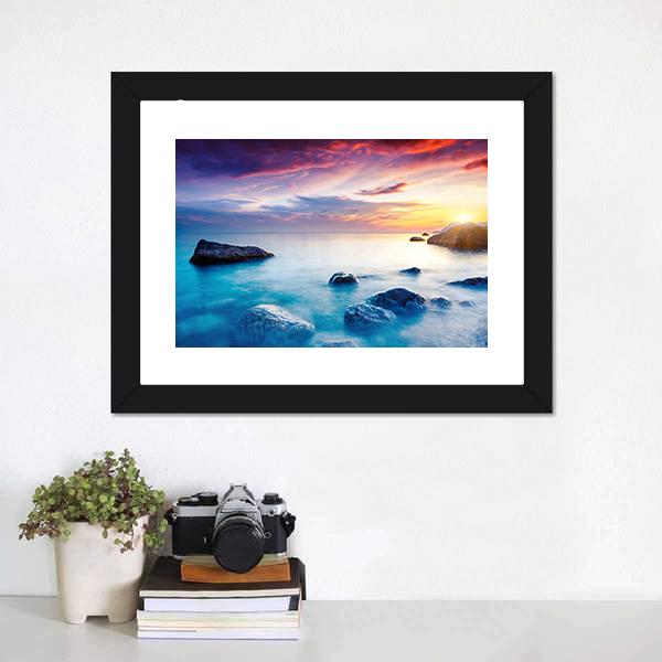 Majestic Sunset Over Beach Canvas Wall Art-1 Piece-Framed Print-20" x 16"-Tiaracle