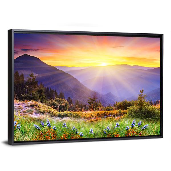 Majestic Sunset Over Mountain Canvas Wall Art-3 Horizontal-Gallery Wrap-25" x 16"-Tiaracle