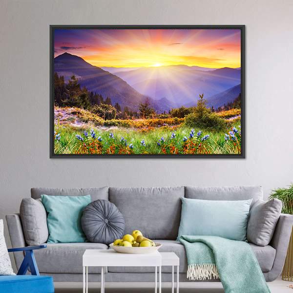Majestic Sunset Over Mountain Canvas Wall Art-3 Horizontal-Gallery Wrap-25" x 16"-Tiaracle