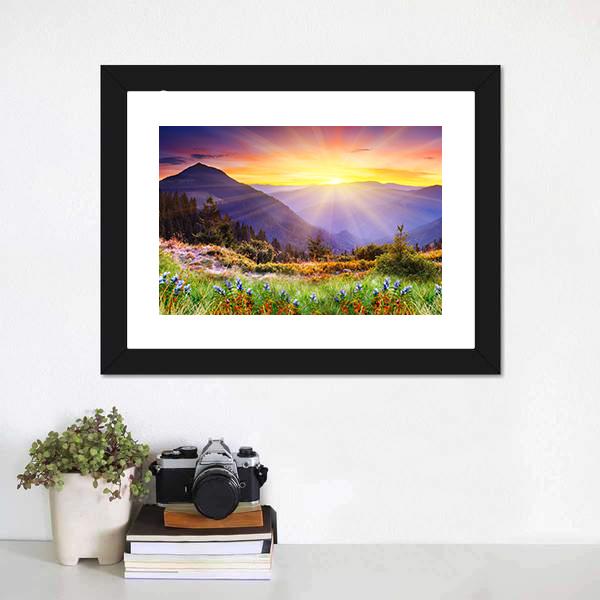 Majestic Sunset Over Mountain Canvas Wall Art-1 Piece-Framed Print-20" x 16"-Tiaracle