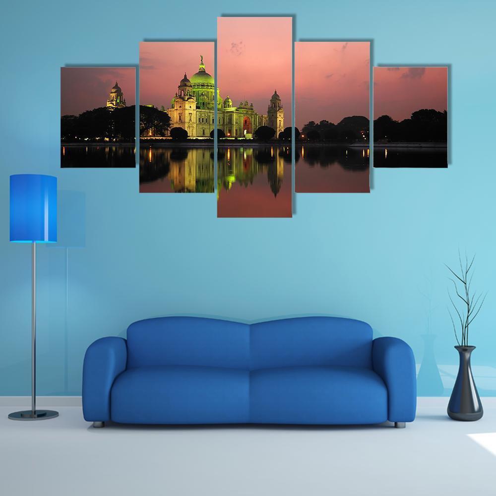 Victoria Memorial At Night Canvas Wall Art-5 Star-Gallery Wrap-62" x 32"-Tiaracle