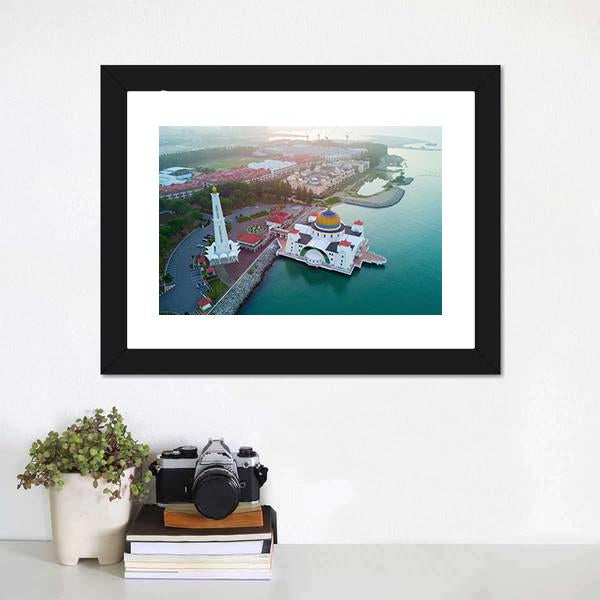 Malacca Straits Mosque Canvas Wall Art-1 Piece-Framed Print-20" x 16"-Tiaracle