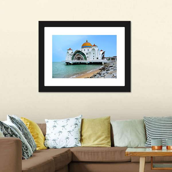 Malacca Straits Mosque In Malaysia Canvas Wall Art-3 Horizontal-Gallery Wrap-25" x 16"-Tiaracle