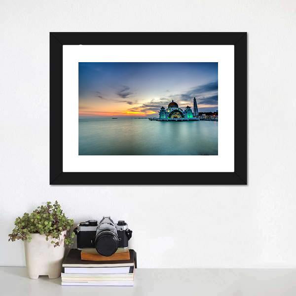 Malacca Straits Mosque Malaysia Canvas Wall Art-1 Piece-Framed Print-20" x 16"-Tiaracle