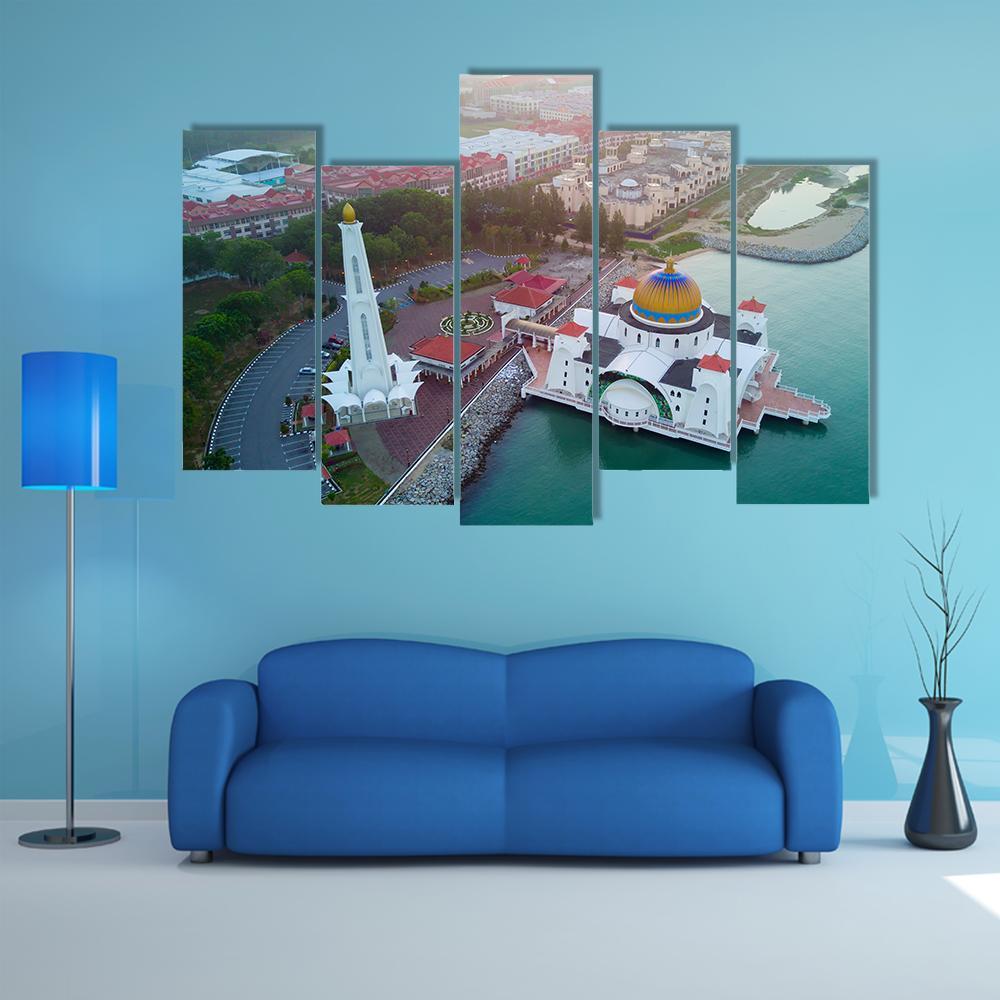 Malacca Straits Mosque Canvas Wall Art-5 Pop-Gallery Wrap-47" x 32"-Tiaracle