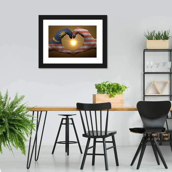 Malaysia Flag On Hands Canvas Wall Art-3 Horizontal-Gallery Wrap-25" x 16"-Tiaracle