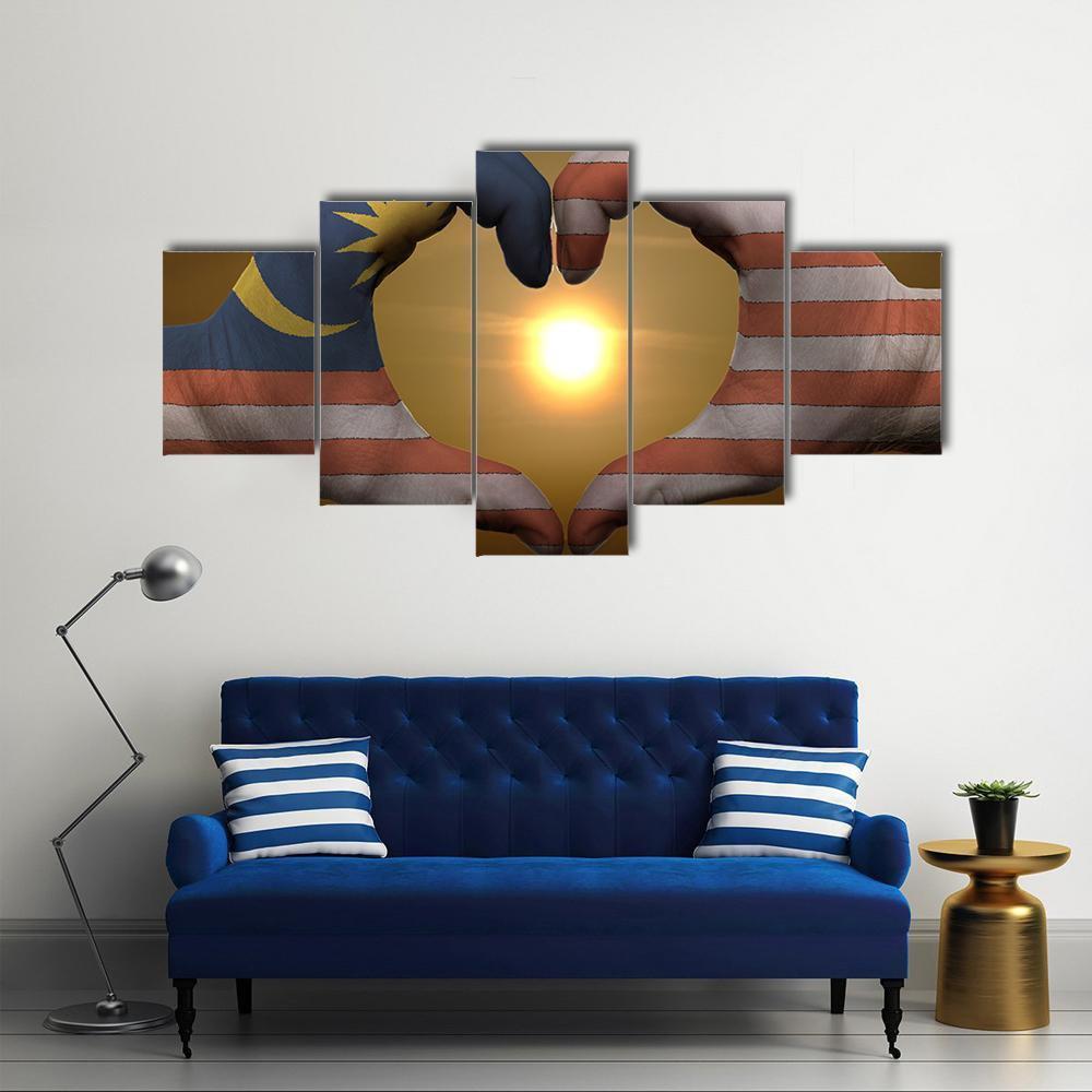 Malaysia Flag On Hands Canvas Wall Art-5 Star-Gallery Wrap-62" x 32"-Tiaracle