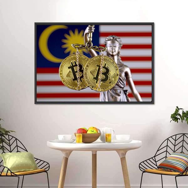 Malaysia Flag With Bitcoins Canvas Wall Art-3 Horizontal-Gallery Wrap-25" x 16"-Tiaracle