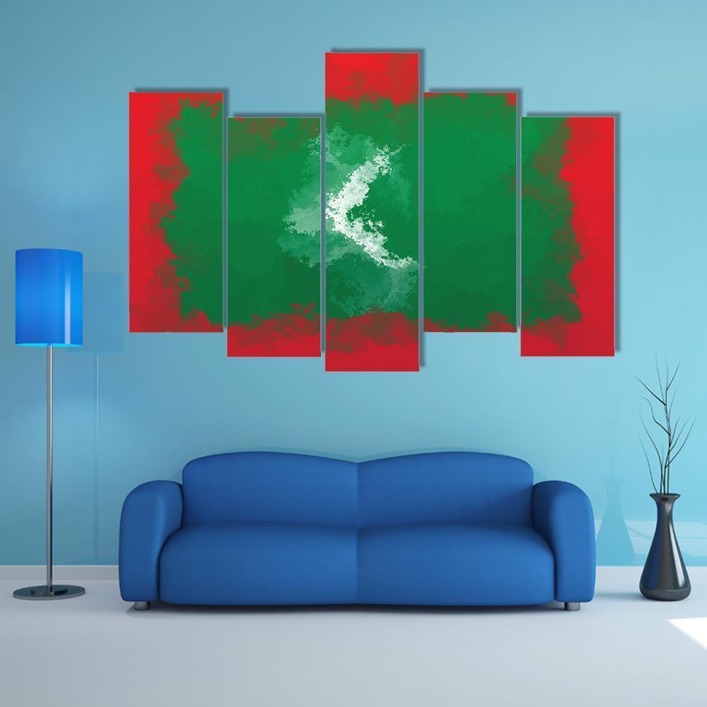 Grunge Maldives Flag Canvas Wall Art-5 Pop-Gallery Wrap-47" x 32"-Tiaracle