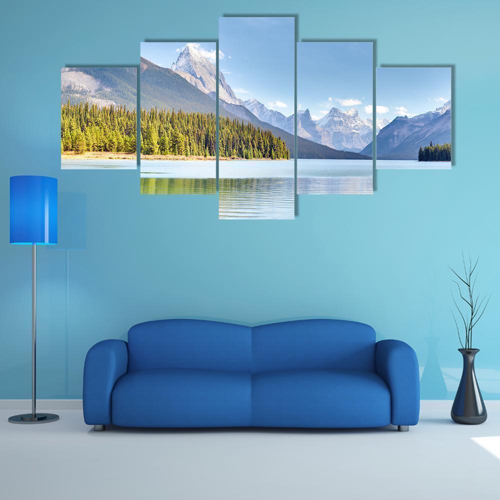 Maligne Lake In Canada Canvas Wall Art-5 Star-Gallery Wrap-62" x 32"-Tiaracle