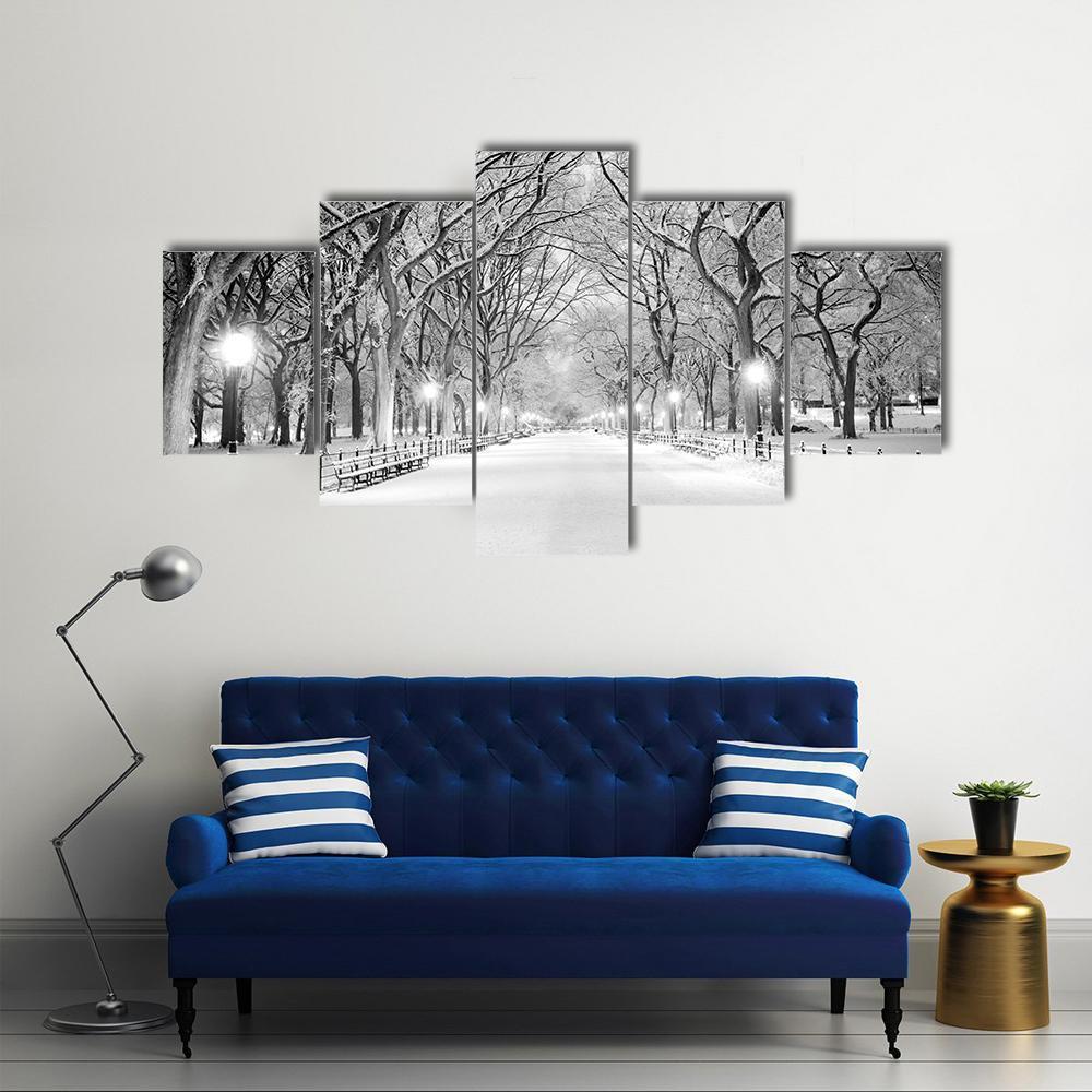 NY Central Park In Winter Canvas Wall Art-5 Star-Gallery Wrap-62" x 32"-Tiaracle