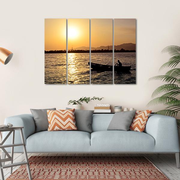 Man Boating On Lake Canvas Wall Art-4 Horizontal-Gallery Wrap-34" x 24"-Tiaracle