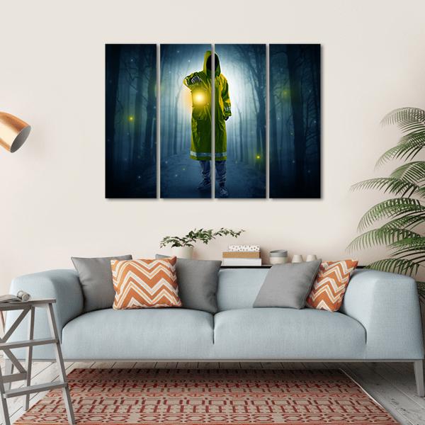 Man In Dark Forest Canvas Wall Art-4 Horizontal-Gallery Wrap-34" x 24"-Tiaracle