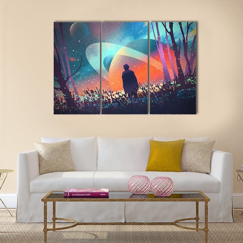 Man In Fictional Planet Canvas Wall Art-3 Horizontal-Gallery Wrap-37" x 24"-Tiaracle