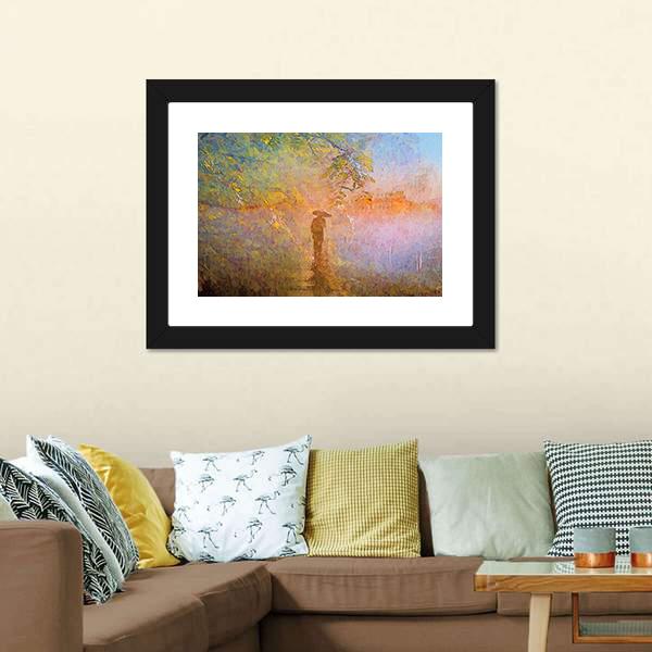 Man In Rain Abstract Canvas Wall Art-3 Horizontal-Gallery Wrap-25" x 16"-Tiaracle
