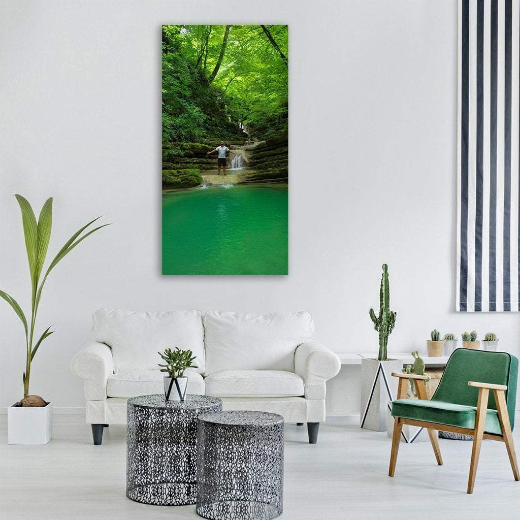 Man Infront Of Lake Vertical Canvas Wall Art-1 Vertical-Gallery Wrap-12" x 24"-Tiaracle